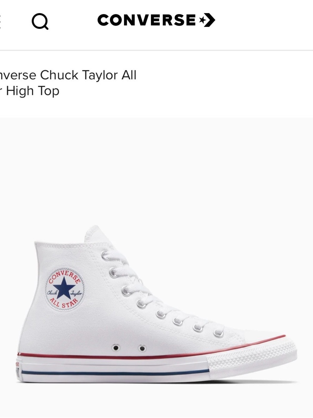Never Worn-Converse High Top Canvas Sneaker in Classic White, Red & Navy Trim